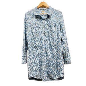 Lucky Brand Aztec Geometric Shirt Dress Pockets  100% Cotton Size L